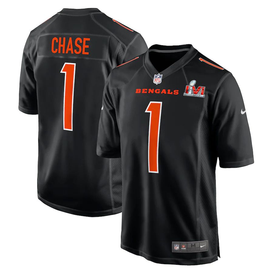 Men Cincinnati Bengals #1 JaMarr Chase Nike Black Super Bowl LVI Bound Game Fashion NFL Jersey